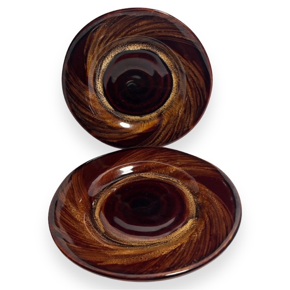 Sakura Salad Plates 8” Port Of Call Tortoise Shell Brown Stoneware Set‎ Of 2